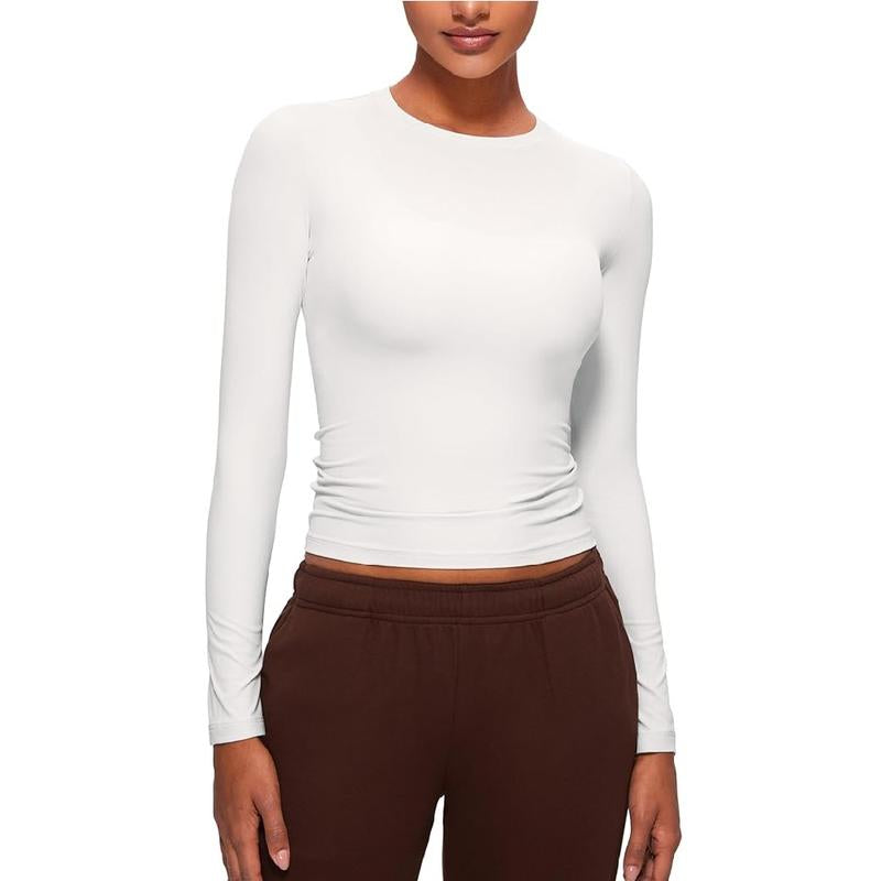 CRZ YOGA Long Sleeve Shirts for Women Soft Crew Neck Fall Basic Tight Tops Fitted Casual Going Out Tee Shirt