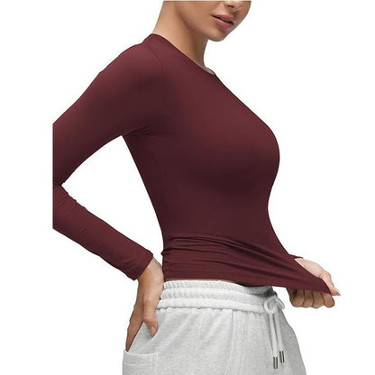 CRZ YOGA Long Sleeve Shirts for Women Soft Crew Neck Fall Basic Tight Tops Fitted Casual Going Out Tee Shirt