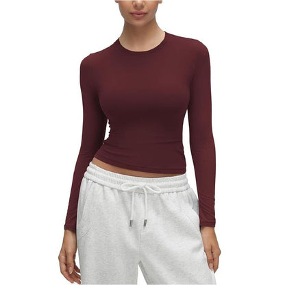 CRZ YOGA Long Sleeve Shirts for Women Soft Crew Neck Fall Basic Tight Tops Fitted Casual Going Out Tee Shirt